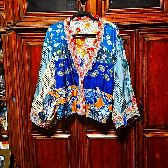 JOHNNY WAS DREAMER PRINT REVERSIBLE SILK  KIMONO W/EMBROIDERY SZ. MD! - Picture 11 of 16